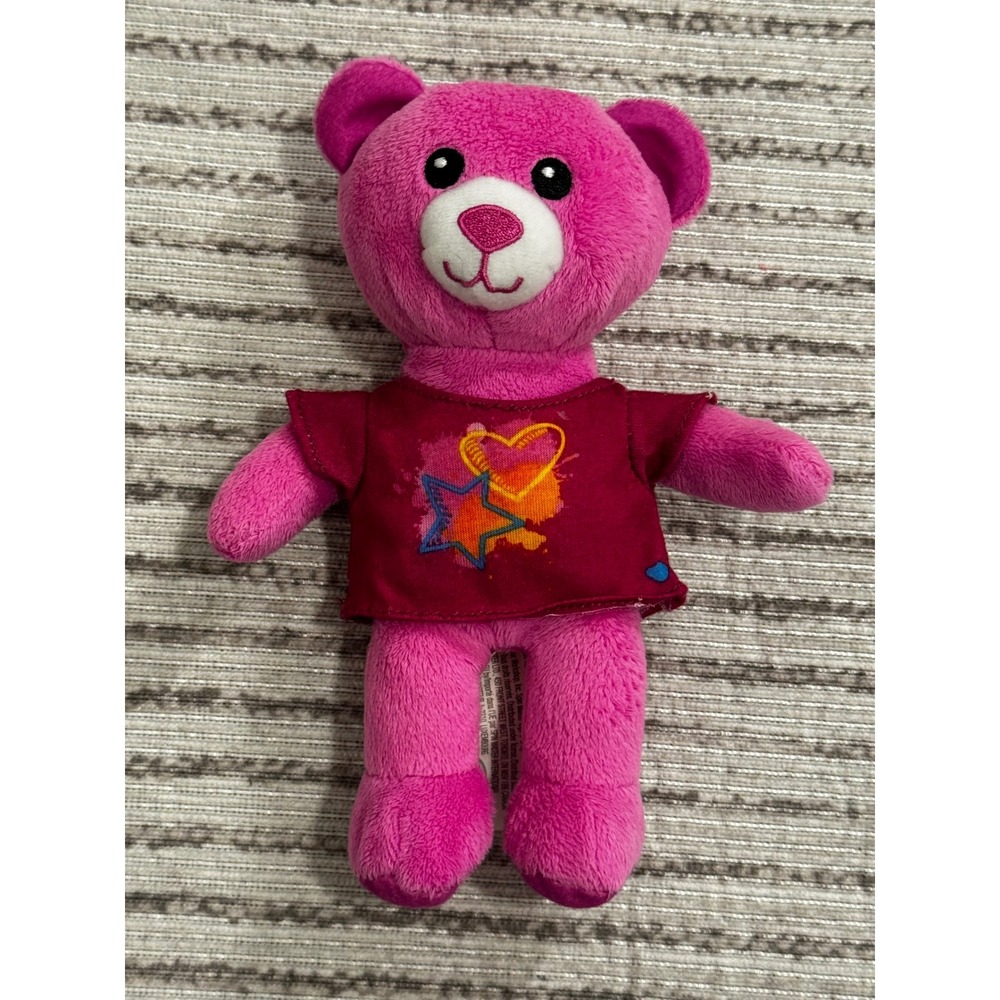 Build-A-Bear Workshop Smallfrys Mini Pink Plush Bear Star Heart Shirt‎ 7 Inch